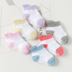 MOMISY Girl Boys Regular Socks Kids Toddlers Cotton Stretch Anti-Slip Anti Skid Silicone -6 Pairs (DottedFemale-2Color, 3 to 5 years), Multicolor