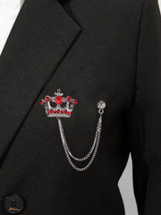 SYGA Men's & Women Suit Shirt Stud Lapel Pin Chain Tassel Brooch Pin with Crystal Chain(Silver Red Diamond)