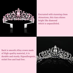 SYGA Bridal Princess Girl Tiara and Rhinestone Crown Headband Hair Accessories for Women Wedding Ceremony Party (Silver Plating + Pink diamonds)
