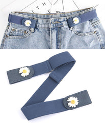 SYGA Jeans Belt Elastic Women's Punch-Free Decoration Flower buckle Style Lazy Belt