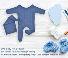 MOMISY Stretchable Bodysuit & Cap for Baby Boys Photography Photoshoot Props Costume-Blue