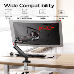 FULKUN Single Monitor Moun for 13 to 32 Inch Screens up to 22 lbs,Aluminum Ultrawide Screen Arm for Samsung Odyssey G9 and More, Fully Adjustable Monitor Stand for Desk, VESA 100x100mm (Black)