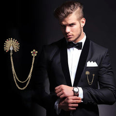 SYGA Men's & Women Suit Shirt Stud Lapel Pin Chain Tassel Brooch Pin with Crystal Chain(Peacock)