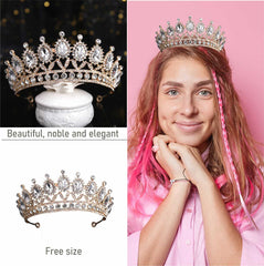 SYGA Crown Tiaras Princess Antique Bronze Crystal Rhinestone Bride Diamond Women Headband Wedding Jewelry Hair Accessories - White Diamond (Gold)