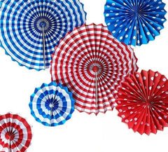 SYGA 6 Pieces of Paper Flower Fan Decoration Background Wall DIY Paper Fan Flower Ball Set(Red and Blue)