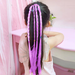 SYGA Cute Girl Colorful Wig Hair Rope Princess Twisted Braid Elastic Hairband Ponytail Headdress Fashionable Children's Hair Accessories(Gradient Purple Rose Red)