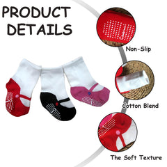 MOMISY 3 Pairs Baby Girl Tube school shoe like Socks Toddlers Infant 2 Color Ankle Socks Stretch (Multicolored, 0 Months-12 Months)