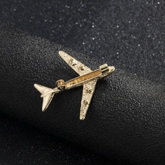 SYGA Men's Suit Aircraft Design Brooch Pin, Gold Tone with Crystal Accents