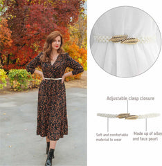 SYGA Pearl Adjustable Waist Belt with Hollowed Tassel Detail, Suitable Size for Waist 24-36 CM