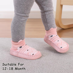 MOMISY Anti-Skid leather soled Shoe Socks for Baby Boys and Baby Girls-12 to 18 months, Medium, Pink