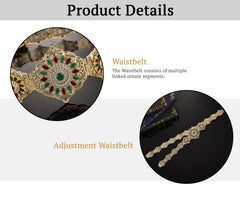 SYGA Women's Bridal Gift Diamond Rhinestone Inlaid Single Circle Noble Round Crystal Hollow Flower Metal Belt For Saree (Gold)