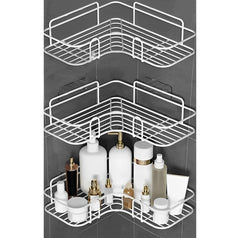 MOMISY Wall Mounted Self Adhesive Corner Shelf for Bathroom Corner/Kitchen Rack Holder with Magic Sticker/Bathroom Organizer Without Drill (3, L Shape White)