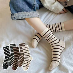 MOMISY Unisex Striped Crew Socks Cotton Blend Casual Socks with Horizontal Stripe Design (Multicolor)