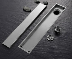 SYGA 304 Stainless Steel Long Floor Drain with Double Filtration,Shower Drain Cover Plate Side Hole, 10x60 cm