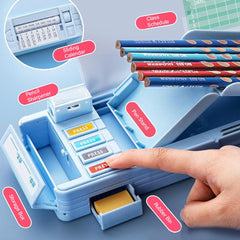 SYGA Children's Compass with Cute cat Design Pencil Box for Boys and Girls, Primary School Students, Multi-Functional (LightBlue)