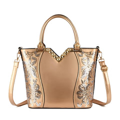 SYGA Women Chic Armpit Bag – Vertical Square Street Fashion Handbag with Embossed Floral Design & Pearl Accent