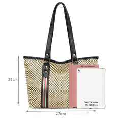 MOMISY Women's Straw Large Capacity Shoulder Tote Handbag with Top Handle-Black Handle