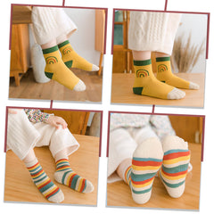 MOMISY 5 Pairs Girl Boys Tube Socks Toddlers Infant Solid Color Boat Spring and Autumn Socks Stretch Baby kids Sock (IN, Age, 3 Years, 5 Years, Rainbow Smiley)