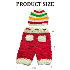 MOMISY Newborn Photography Prop Set, Crochet Striped Cap and Red Pants, Handmade Costume