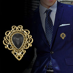 SYGA Men's Suit Chest Brooch Fashionable Gemstone Decoration Diamond Clothing Accessories(Black Diamond)