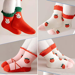 MOMISY 5 Pairs Girl Boys Tube Socks Toddlers Infant Solid Color Boat Spring and Autumn Socks Stretch Baby kids Sock (Strawberry, 1 Year to 3 Year)