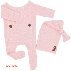 MOMISY Stretchable Bodysuit & Cap for Baby Boys Photography Photoshoot Props Costume- Light Pink