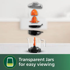 PHILIPS HD2799/00 Citrus Press Juicer Large size with 1L Capacity, 25W, Clear white transparent jar, 2 way rotation