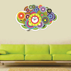 Syga Vinyl Abstract Colorful Circle Wall Clock Sticker- Multicolour