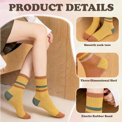 MOMISY Unisex Colorblock Ribbed Crew Socks Cotton Blend Striped Casual Socks 5 Pair (Multicolor)