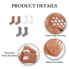 MOMISY 3 Pairs of Baby Kids Children Anti Skid Sleep Spring Winter And Autumn Combed Cotton Long Tube Knee-High Socks (IN, Age, 0 Months, 12 Months, Brown White Grey)