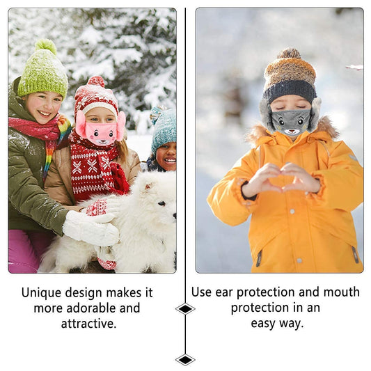 SYGA Kids Winter Animal 2-in-1 Mask Earmuffs Cartoon Balaclava Face/Mouth Covering Anti Dust Funny Mask for Girls and Boys Reusable Fashion Designer- Assorted Colour, Pack of 2