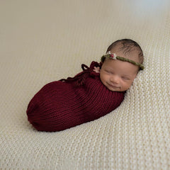 MOMISY Newborn Photography Photoshoot Prop, Crochet Costume Set, Knitted Sleep Bag (Maroon, 0-6 Months)