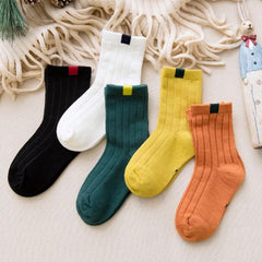 MOMISY 5 Pairs Baby Girl Boys Tube Socks Toddlers Infant Solid Color Boat Spring and Autumn Socks Bamboo Stretch Crew Baby Socks - Multicolor, Extra Large 9 to 12 Years