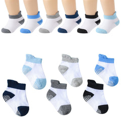 MOMISY Baby Girl Boys Non Slip Socks Kids Toddlers Infant Cotton Stretch Anti-Slip-6 Pairs (Dotted-2Color, 3 to 5 years)