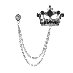 SYGA Men's & Women Suit Shirt Stud Lapel Pin Chain Tassel Brooch Pin with Crystal Chain(Silver Black Diamond)