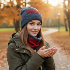MOMISY Wool Winter Baseball Cap Plus Muffler Scarf Set for Men Women (Grey Maroon)