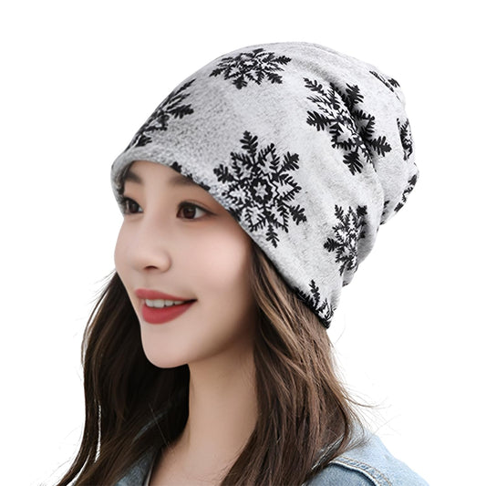 MOMISY Women Unisex Winter Beanie Hat & Neck Warmer | Knitted Multifunctional Scarf Cap with Letter Print | Warm Pullover Hat (in, Alpha, Free Size, GreyStar)