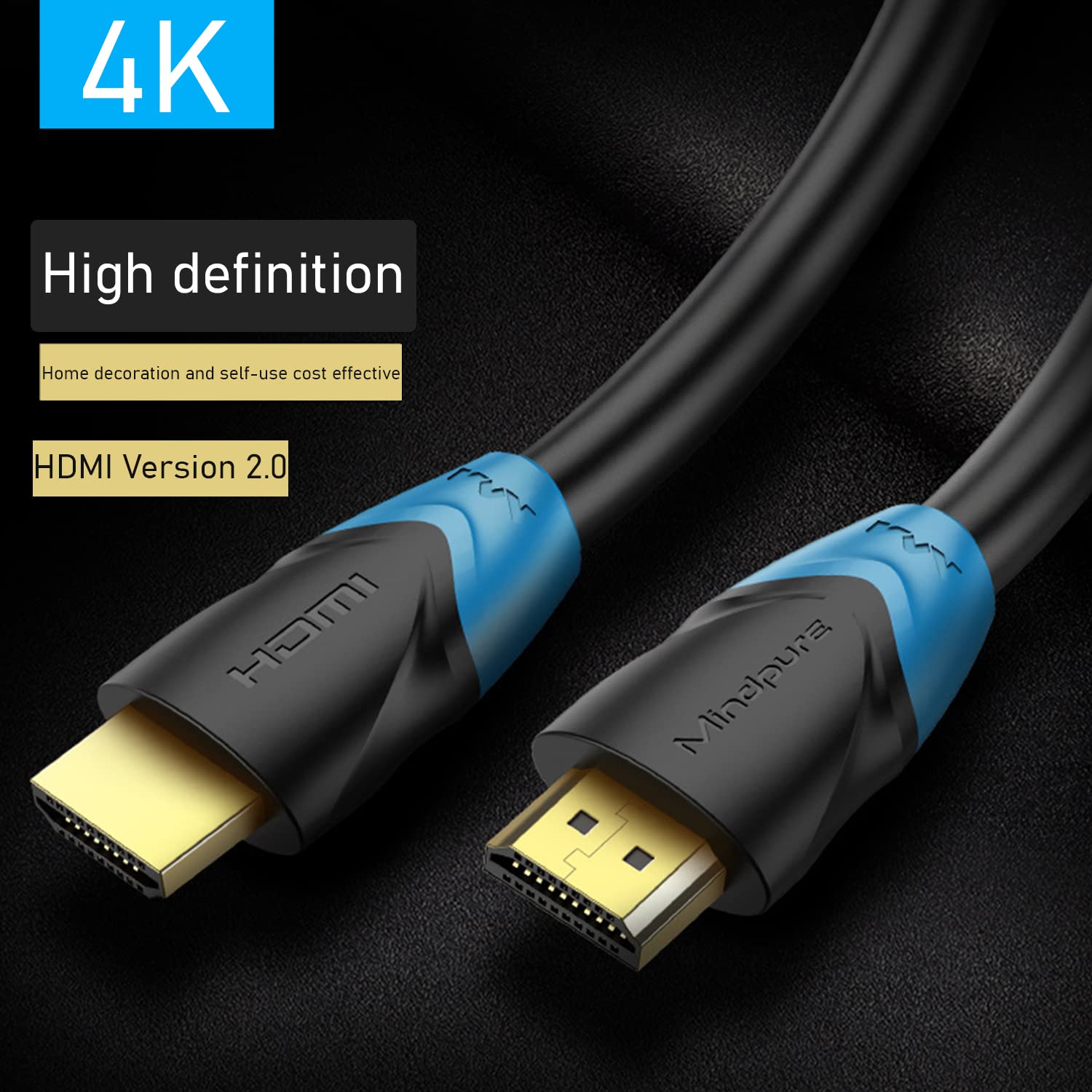 SYGA HDMI Cable 4K HDMI Cable 4K/60Hz 18Gbps Black Cable for