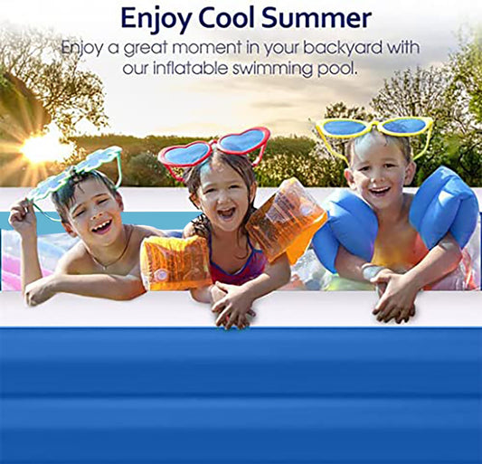 SYGA Rectangular Family Swimming Pool Inflatable Tub Kiddie Pool 3 Layer 150cm Length*105cm Width*55cm Height Bathtub for Kids, Adults, Outdoor, Garden, Backyard, Pool Party