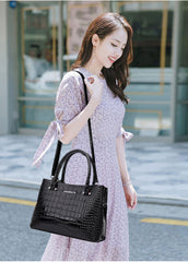 SYGA Women's Handbag Versatile Casual Crocodile Pattern Shoulder Bag(BLACK)