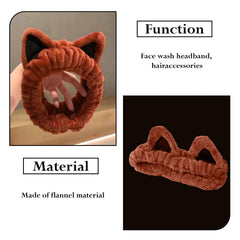 MOMISY Elastic Women's Lovely Hair Band Wash Face Spa Headband-Washable Facial Band Makeup Wrap Headbands Fits All Head Sizes-Cat Ear (Caramel Black, Free)