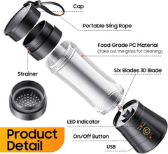 ROMINO USB Rechargeable Blenders for Smoothies and Juices, Juicer Mixer Grinder Mini Portable Juicer Blender, Portable Blender, Personal Size Mini Juice Mixer, Electric Fruit Juicer Machine,;,