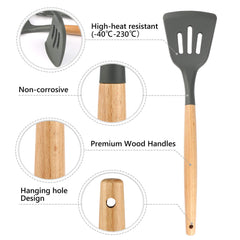 Syga Silicone Kitchen Spoon Utensil Set, 11 Piece (Grey)