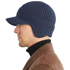 MOMISY Unisex Acrylic Woolen Beanie Helmet Skull Brim Cap for Men and Women-Free Size (Blue)