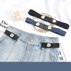 SYGA Jeans Belt Elastic Women's Punch-Free Decoration Flower Buckle Style Lazy Belt,Black