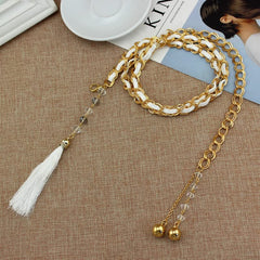 SYGA Women's Metal Belt Waist Chain Versatile Tassel Waist Pendant Women's Fashion Dress Decorative Belt(White)