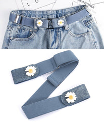 SYGA Jeans Belt Elastic Women's Punch-Free Decoration Flower buckle Style Lazy Belt
