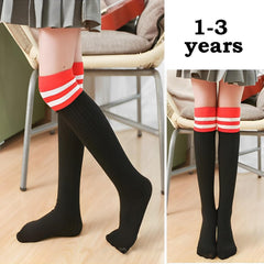 MOMISY Combed Cotton Knee-High Striped Socks, 3 Pairs, 1-3 Years (IN, Age, 1 Year, 3 Years, Gey Yellow Black)