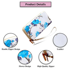 MOMISY Women's PU Leather Clutch Purse, Party Wedding Wallet with Zipper (Blue)