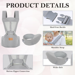 MOMISY 6 In 1 Multipurpose Baby Carrier for New Born Kid | Sling Kangaroo Bag with 6 Carry Positions & Cushioned Seat | Adjustable Carrier with Hip Seat | Carry Bags for 0 to 2 years Boys Girls (LightGrey)